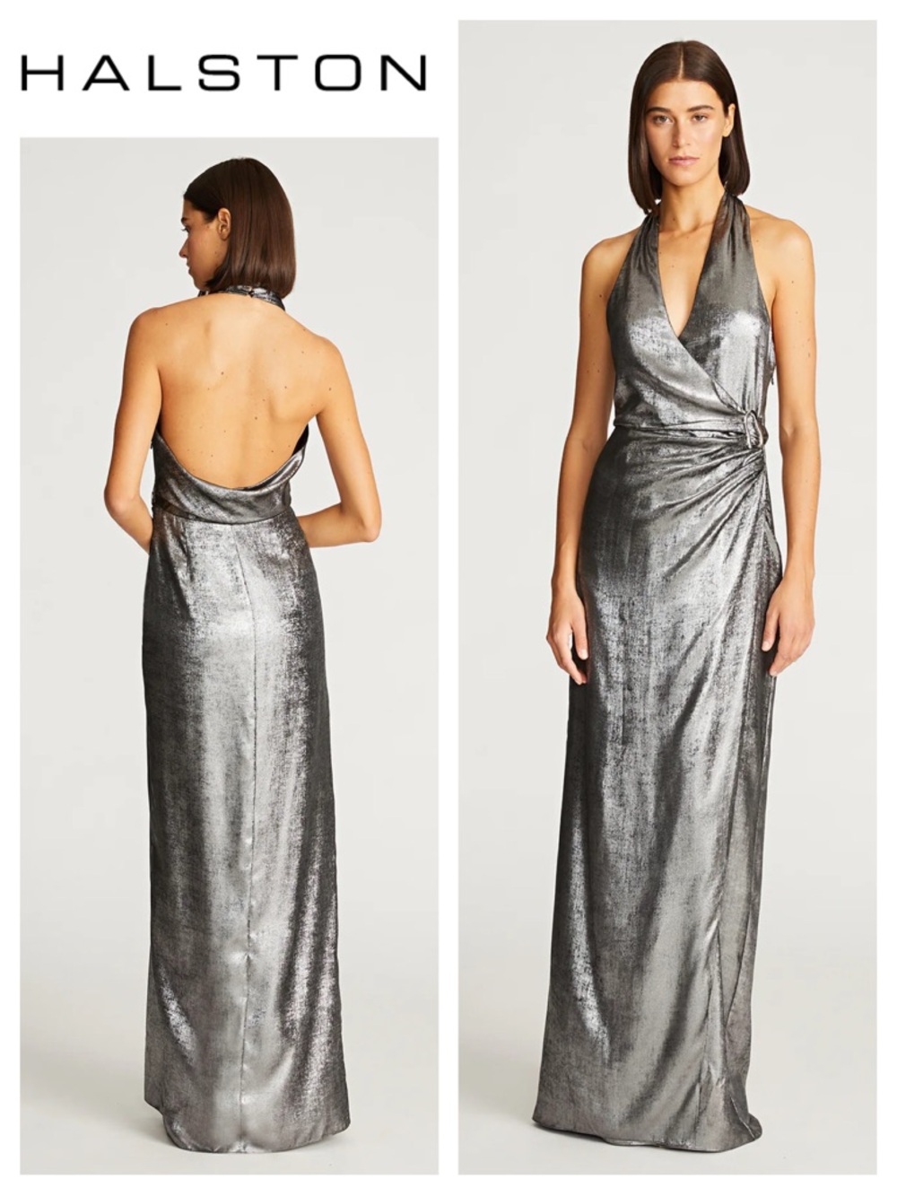 HALSTON Gwyneth Halter Gown In Lurex Chiffon